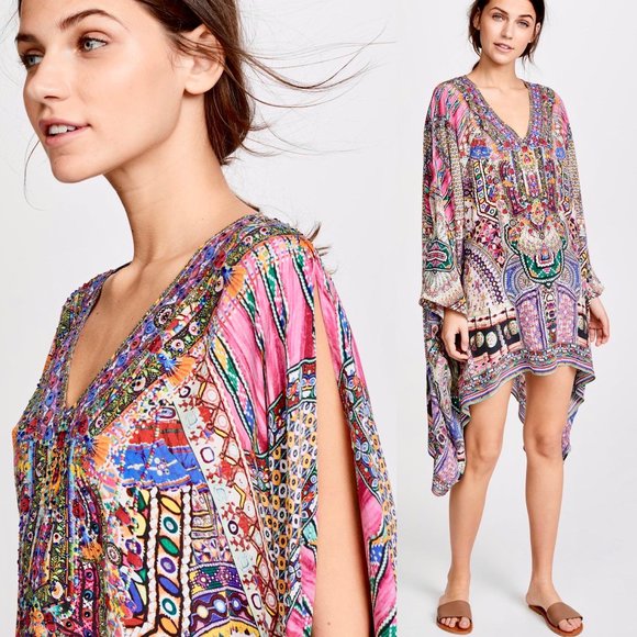 Camilla Crystal Embellished Silk Kalbelia Kaftan - Picture 2 of 8